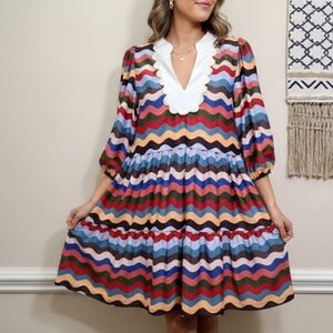 Smith & Quinn Tory Colorful Wave Chevron Retro Pattern Dress Size Small